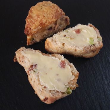 Savoury Scone with Cheese Bacon and Spring Onion.