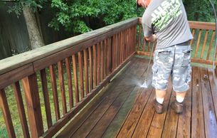Pressure washing wood deck