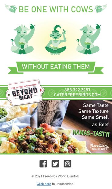 Modular Email Blast promoting Beyond Meat, using a design aesthetic suggesting fresh and organic