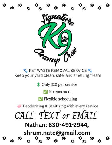 Pet waste removal service with flexible scheduling and deodorizing.