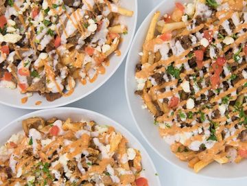 Greek fries, three different varieties.