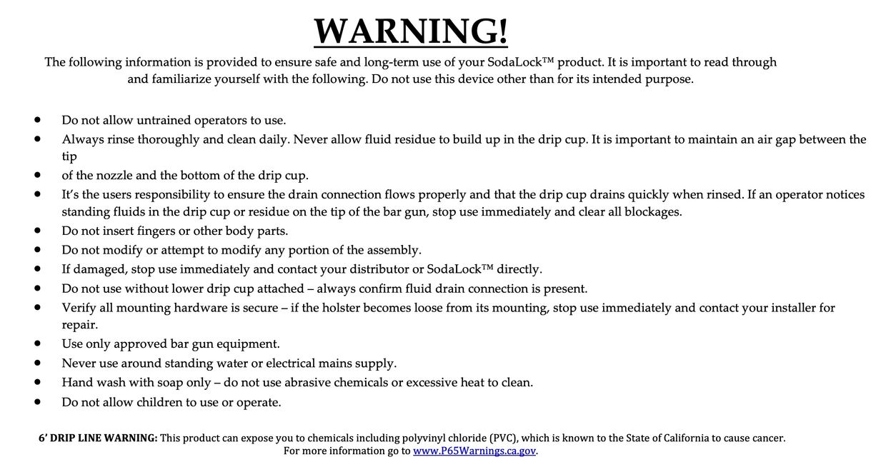 Soda Lock information.  Product safety and intended purposes.
