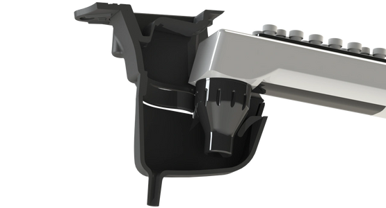 Easy clean, bar gun holder SodaLock, quick snap basin, is easily removable and easily cleanable.