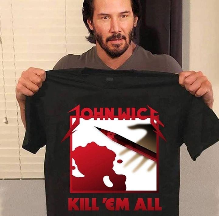 Actor Keanu Reeves posing with evil shirt