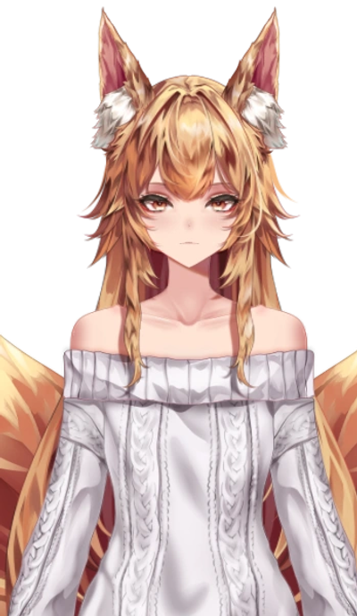 Anime girl with fox ears and wearing an off-shoulder white sweater