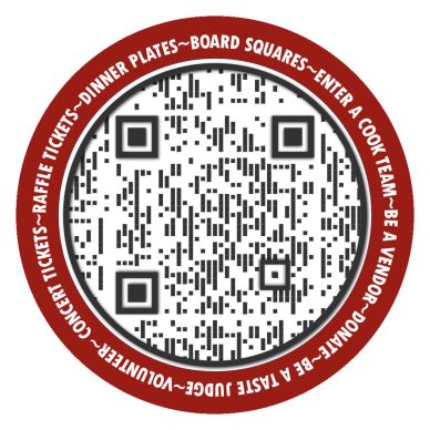 QR code surrounded by event-related text on a red circular border.