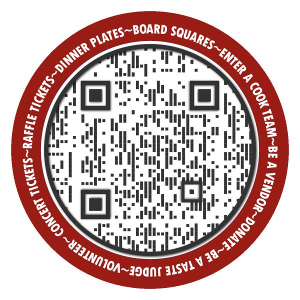 QR code surrounded by event-related text on a red circular border.