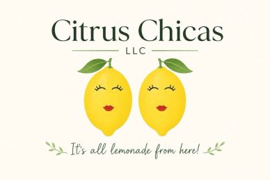 Logo of Citrus Chicas LLC with lemons and text.