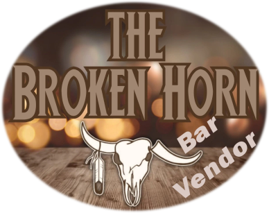 The Broken Horn bar vendor logo with a steer skull and feather.