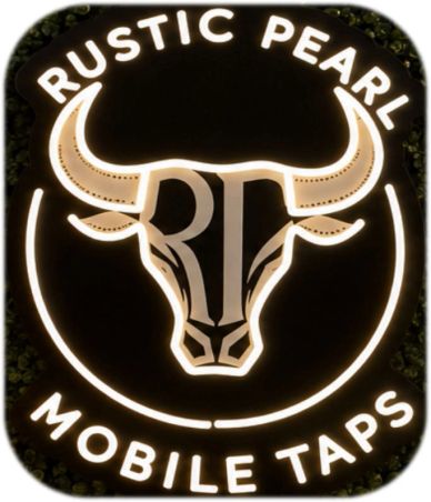 Rustic Pearl Mobile Taps glowing sign with bull logo.