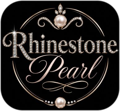 Elegant 'Rhinestone Pearl' logo with sparkling design.