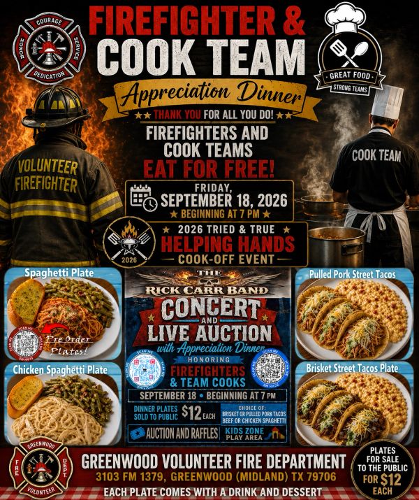 Flyer for Firefighter & Cook Team Appreciation Dinner and cook-off event.