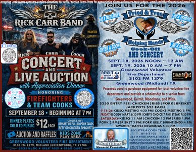 Concert and cook-off event honoring firefighters and team cooks.