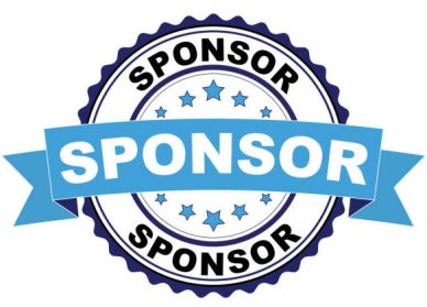 Blue and white sponsor badge with stars.