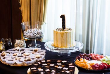 catered party with trays of desserts