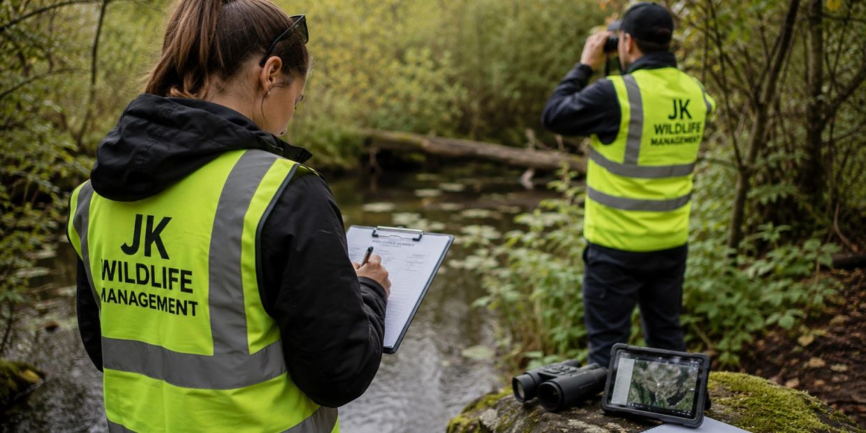 Wildlife management team working by the water.
