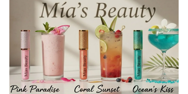 Colorful lip glosses inspired by tropical drinks from Mia's Beauty.