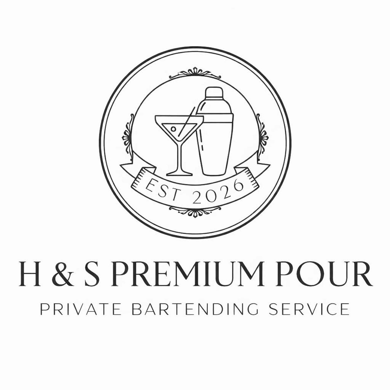Logo for H & S Premium Pour, a private bartending service established in 2026.