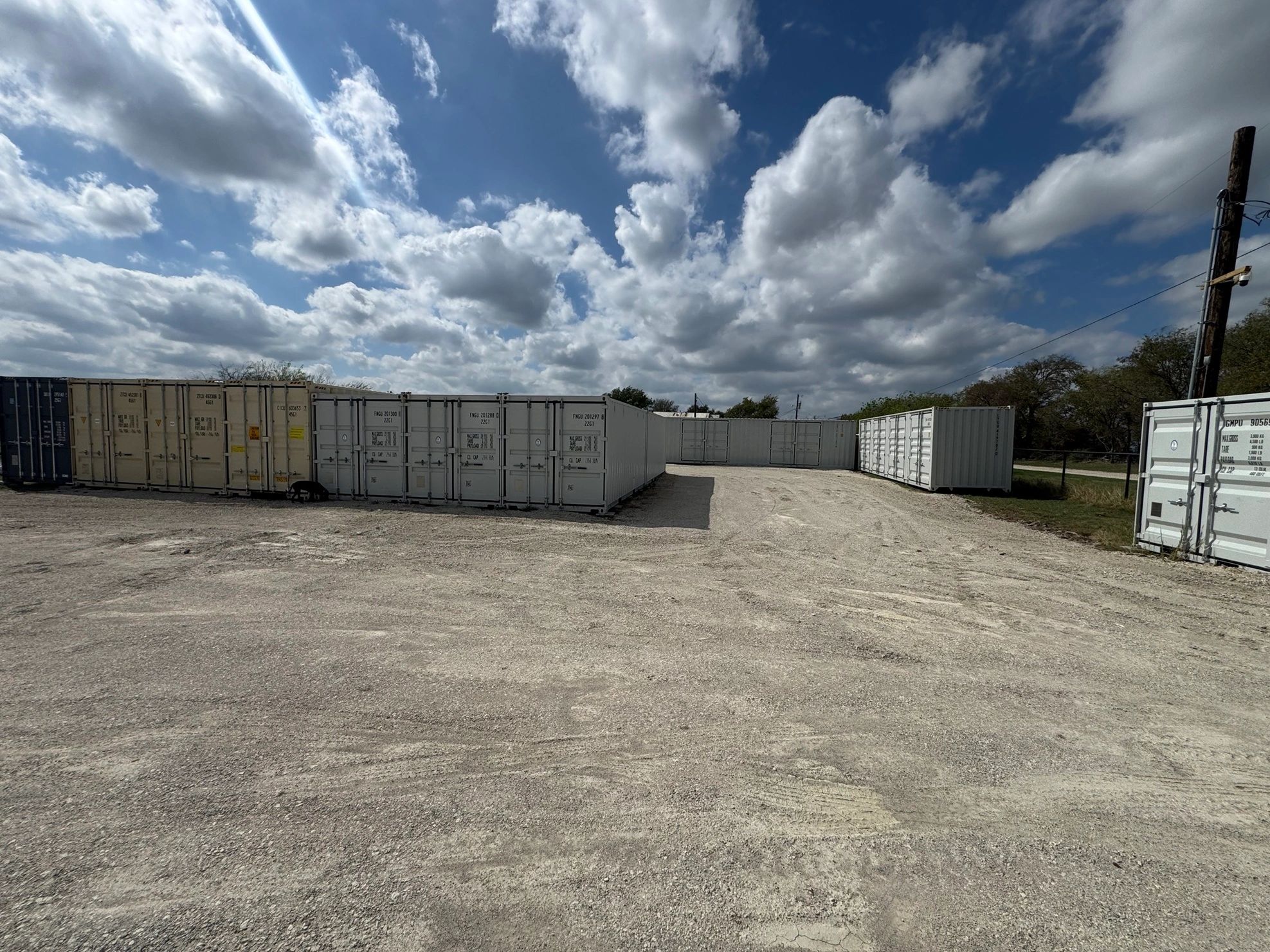 Graveled truck and trailer parking yard at Ultra Safe Storage in Ponder, Texas