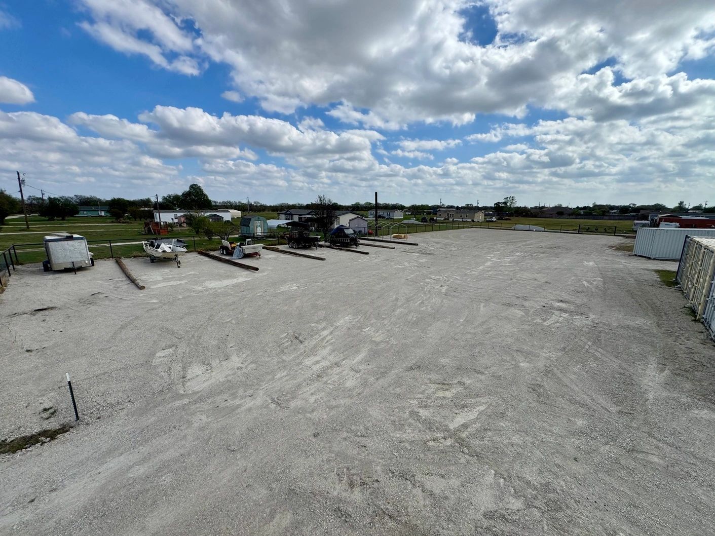 Graveled RV, boat and trailer storage yard at Ultra Safe Storage in Ponder, Texas