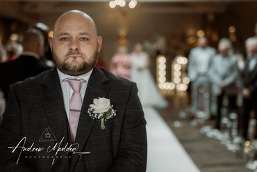 Emotional groom in Ceremony at Cockliffe Country House wedding, Nottingham