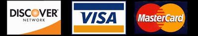 Logos of Discover, Visa, and MasterCard credit card networks.