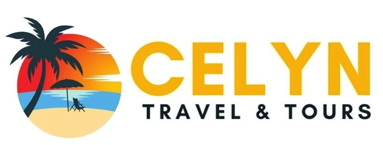 Logo of Celyn Travel & Tours with a sunset beach scene.