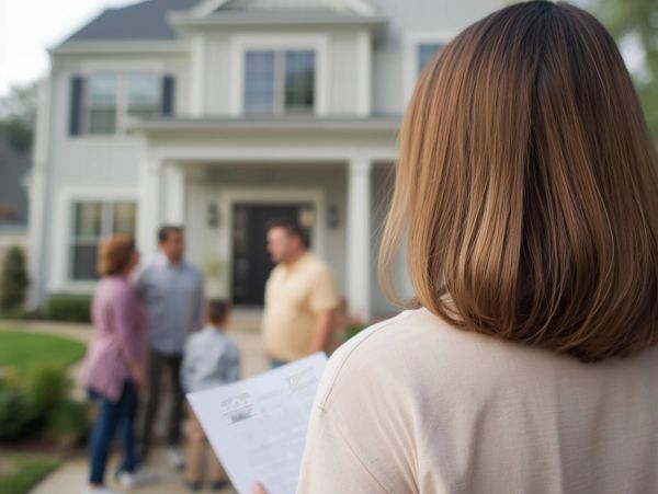 Real estate agent showing a house to a family.
