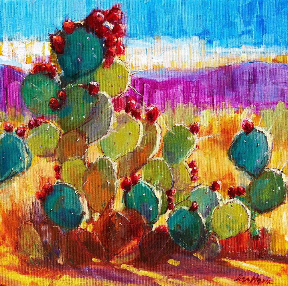 Using my fracturing technique and bold colors I was able to create this beautiful cactus painting.