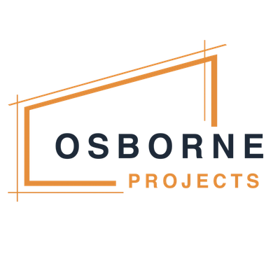 Logo for Osborne Projects with an orange architectural frame.