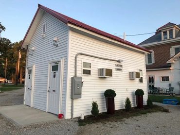 Exterior view of a white park building