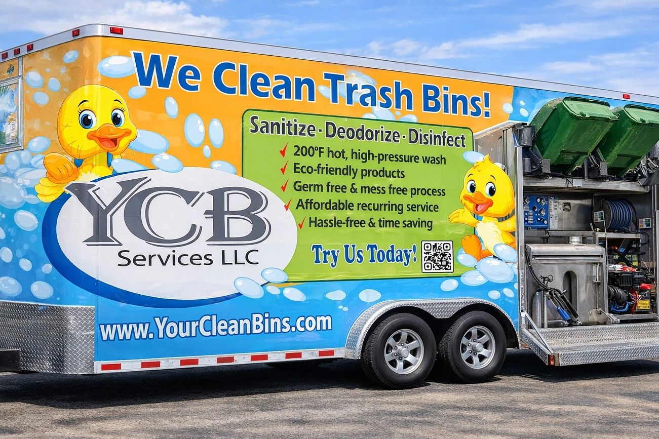 Trash bin cleaning trailer by YCB Services, Wilmington NC