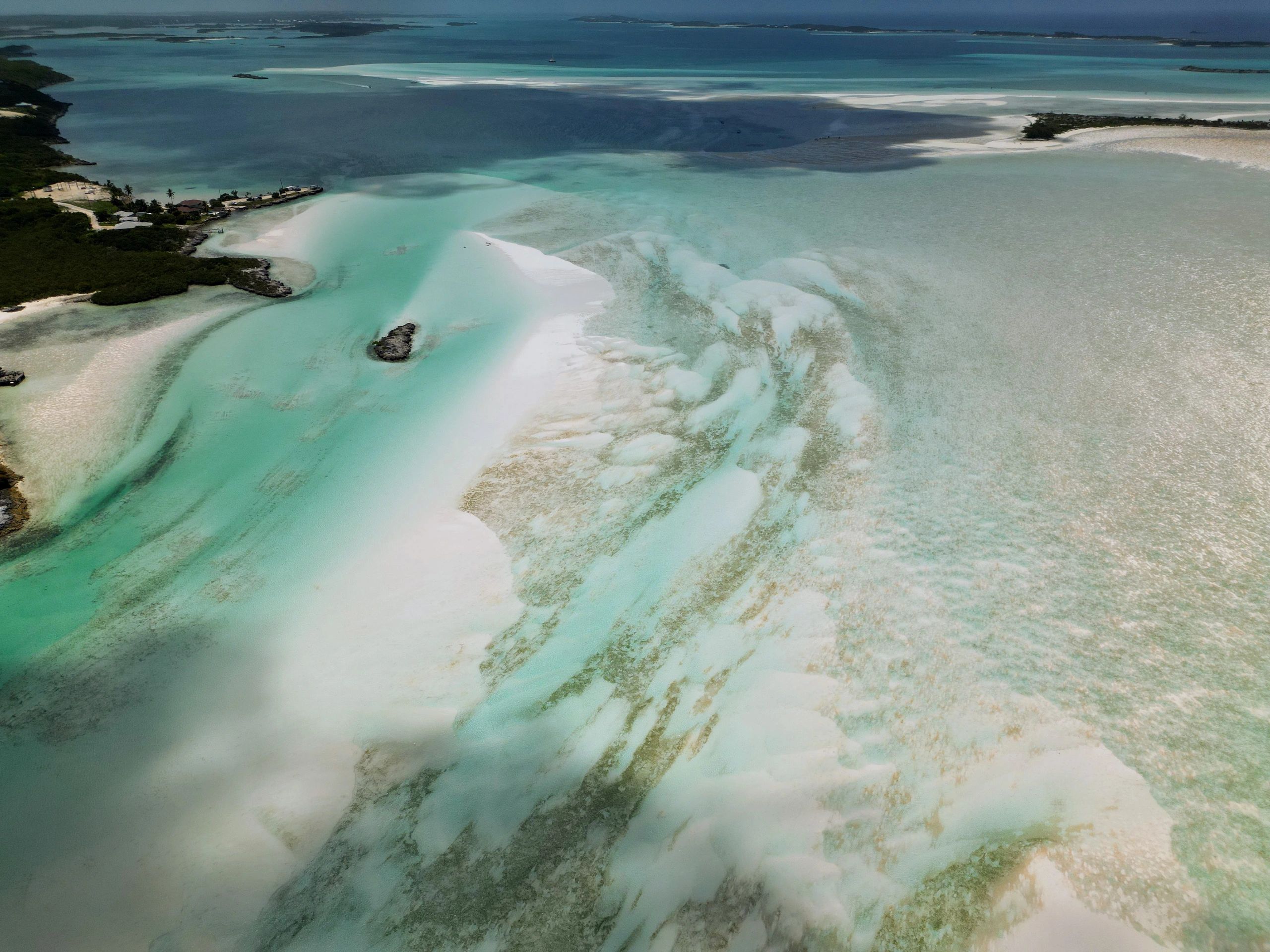 Ariel view of Rolletown Sandbar Exuma Bahamas