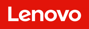 Lenovo logo with white text on a red background.
