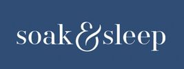 Logo featuring the words 'soak & sleep' in elegant white font on a blue background.