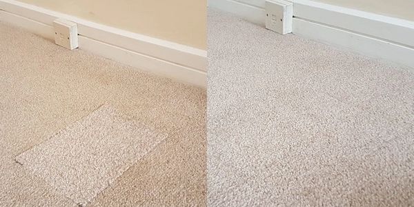 Left: a mismatching square inserted into a carpet; right: the same area of carpet looks whole