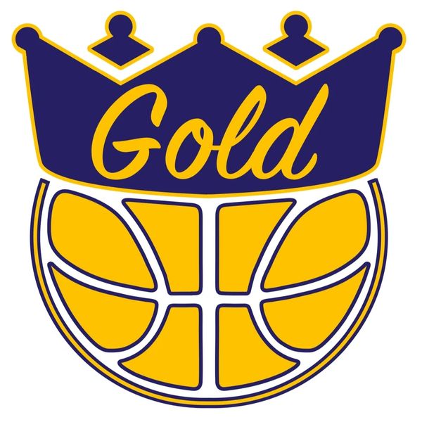 Basketball with gold crown and text.