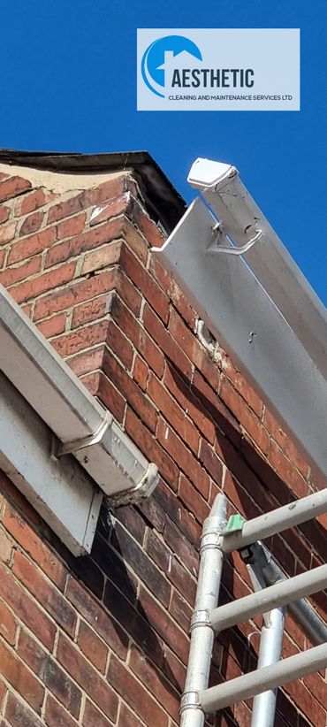 Repairing a loose fascia board from scaffolding in Sheffield.
Gutter repair and fascia board repair