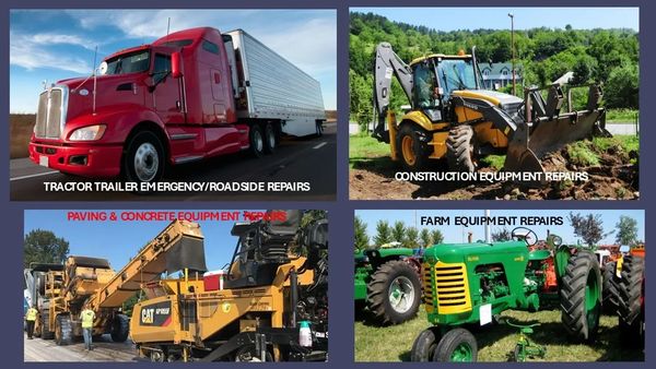 Various heavy-duty vehicles for emergency, construction, paving, and farm equipment repairs.