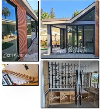 A collage showcasing home design elements like doors, cabinetry, flooring, and lighting.