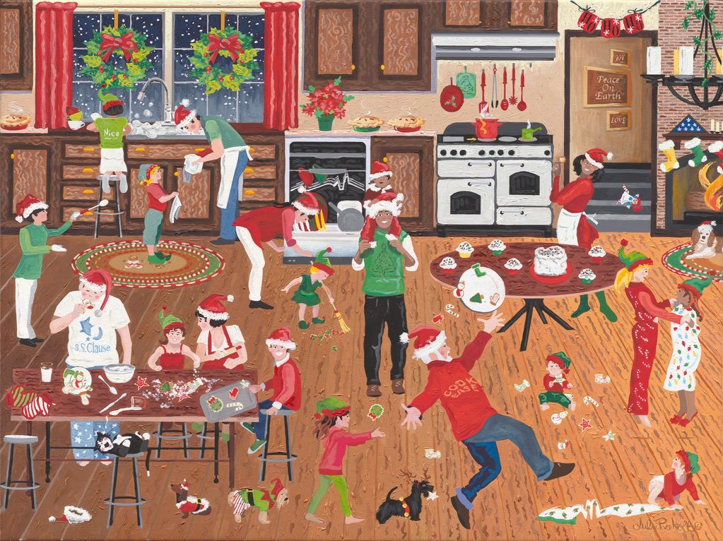 Christmas holiday baking in this fun American folk art painting.