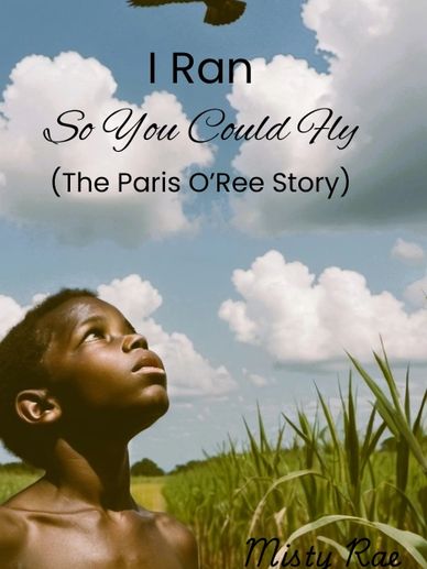 A boy looks up at a bird flying in a bright, cloudy sky above a green field.