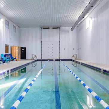 Indoor 3 lane lap swimming pool. Men’s and women’s locker rooms with 3 showers each