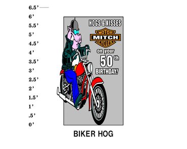 Biker Hog Lawn sign "Hogs & Kisses Motor Name Cycles on your age Birthday Motorcycle"