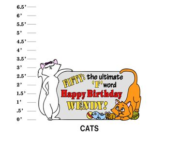 Cat Lawn Card Fifty: The Ultimate F Word Happy Birthday Name! Other age options phrases available
