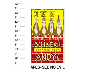 Apes See no Evil Speak no Evil Hear no Evil Age is Evil Happy Birthday Name Birthday Lawn Card