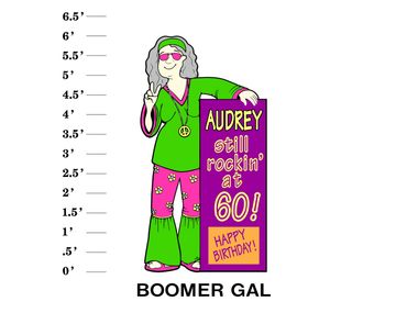 Boomer Gal Female Hippie Lawn Sign Name still rockin' at age! Happy Birthday!
