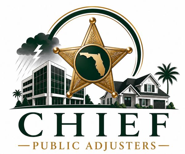 Logo of Chief Public Adjusters with Florida map and buildings.