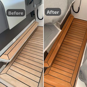 Photo of work completed on decking before and after