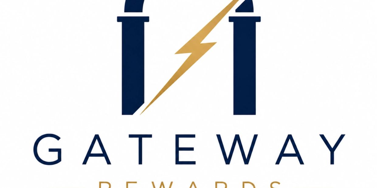 Logo of Gateway Rewards featuring two pillars and a lightning bolt.